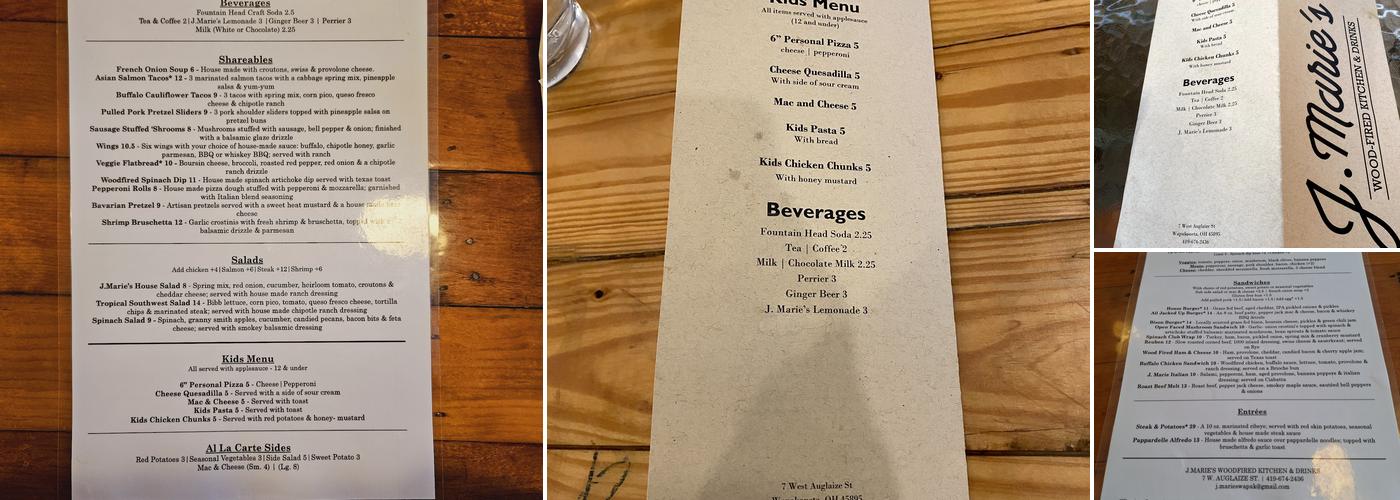 J. Marie's Wood-Fired Kitchen and Drinks Menu