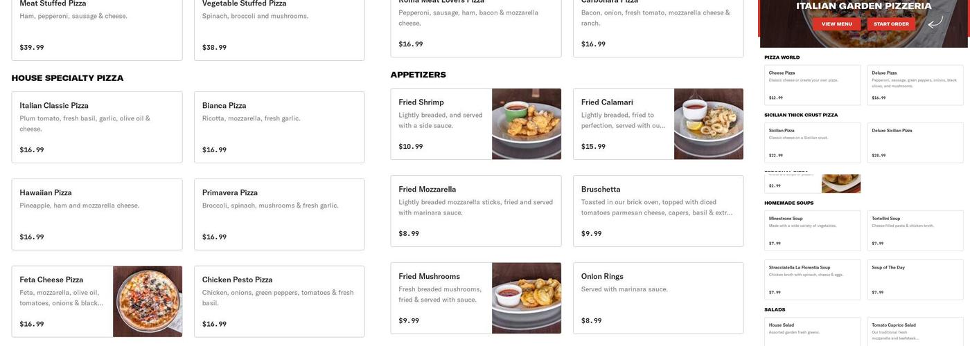 Italian Garden Pizzeria Menu