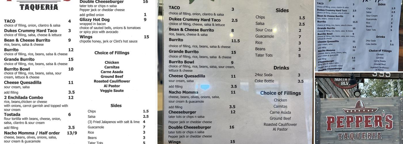 Pepper's Menu