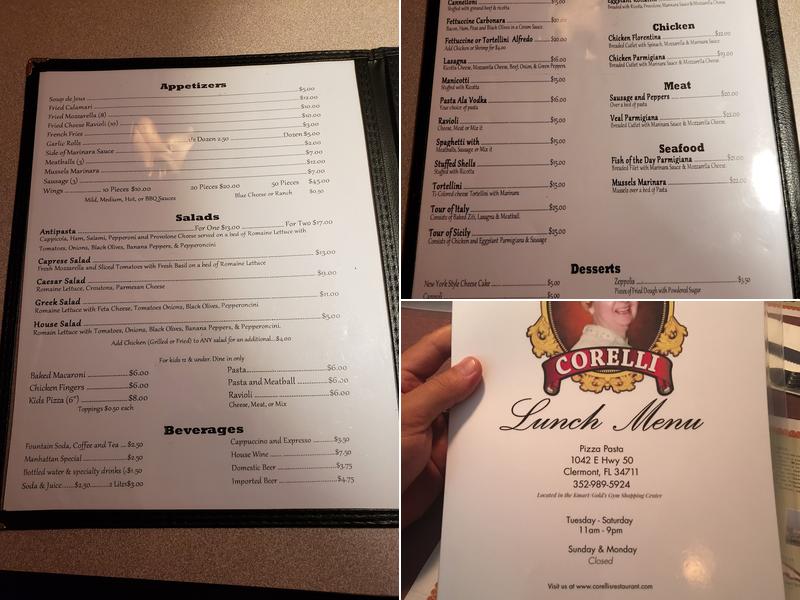Corelli’s Restaurant Menu