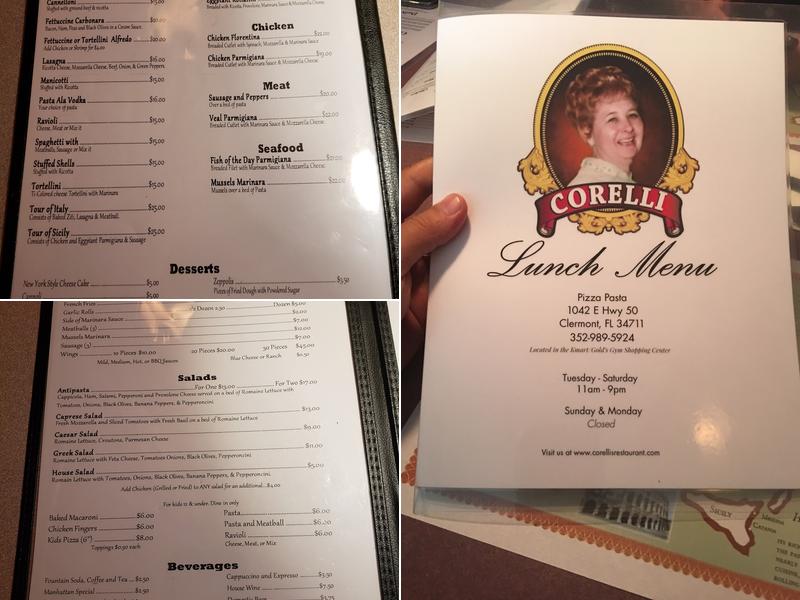 Corelli’s Restaurant Menu
