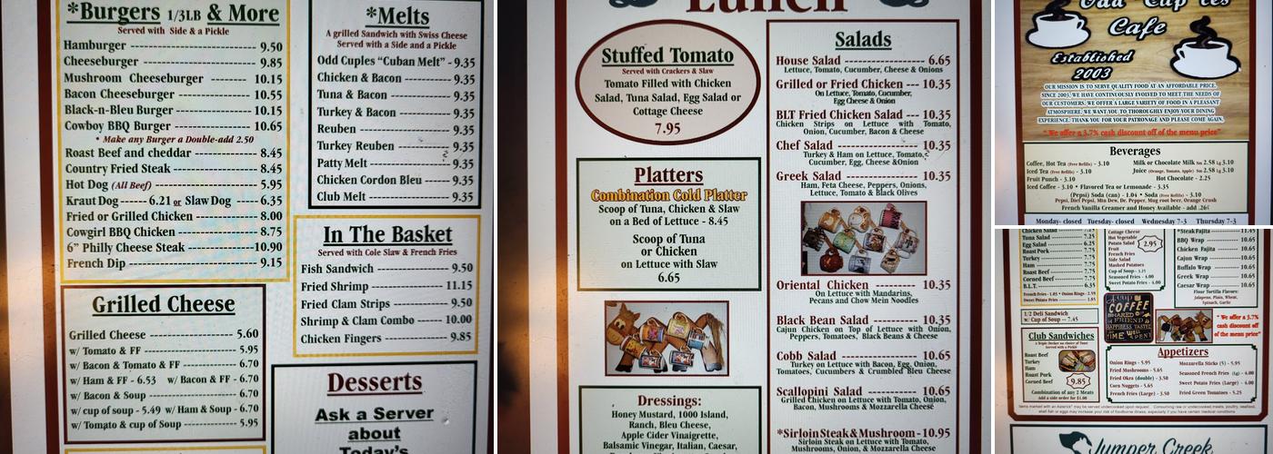 Odd Cuples Cafe Menu