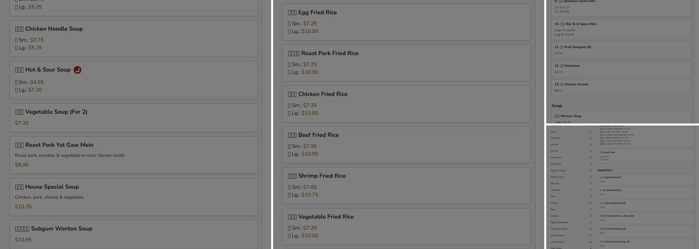 No 1 Chinese Food Menu