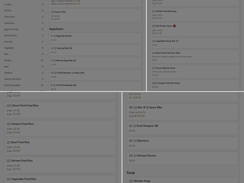 No 1 Chinese Food Menu