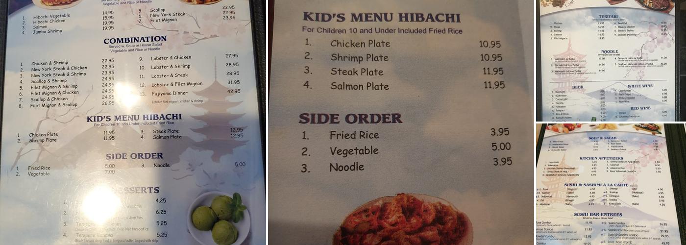 Fujiyama Japanese Steak House Menu