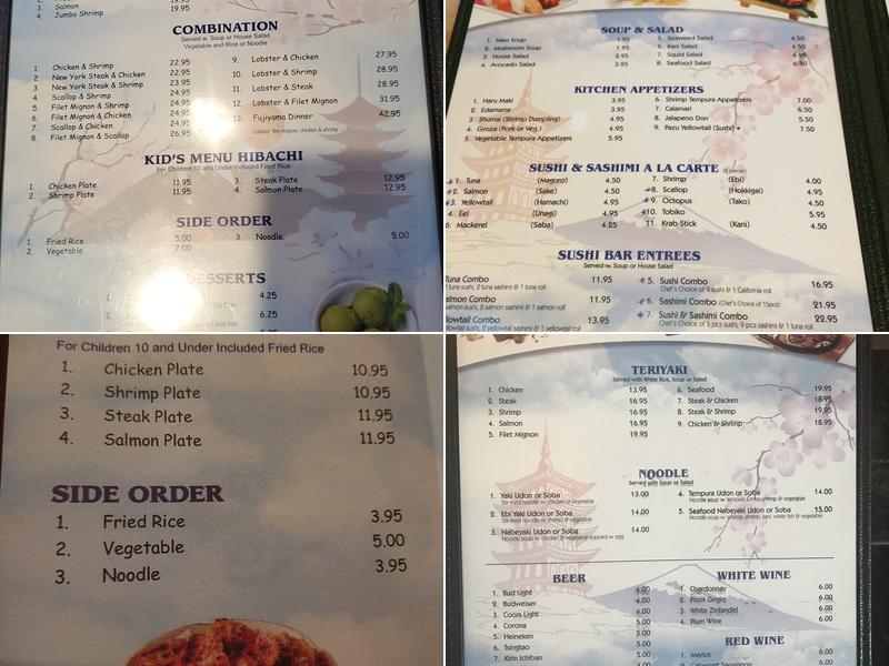 Fujiyama Japanese Steak House Menu