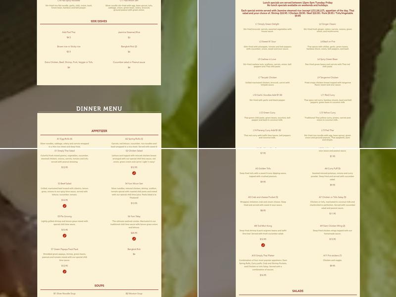 Simply Thai Menu