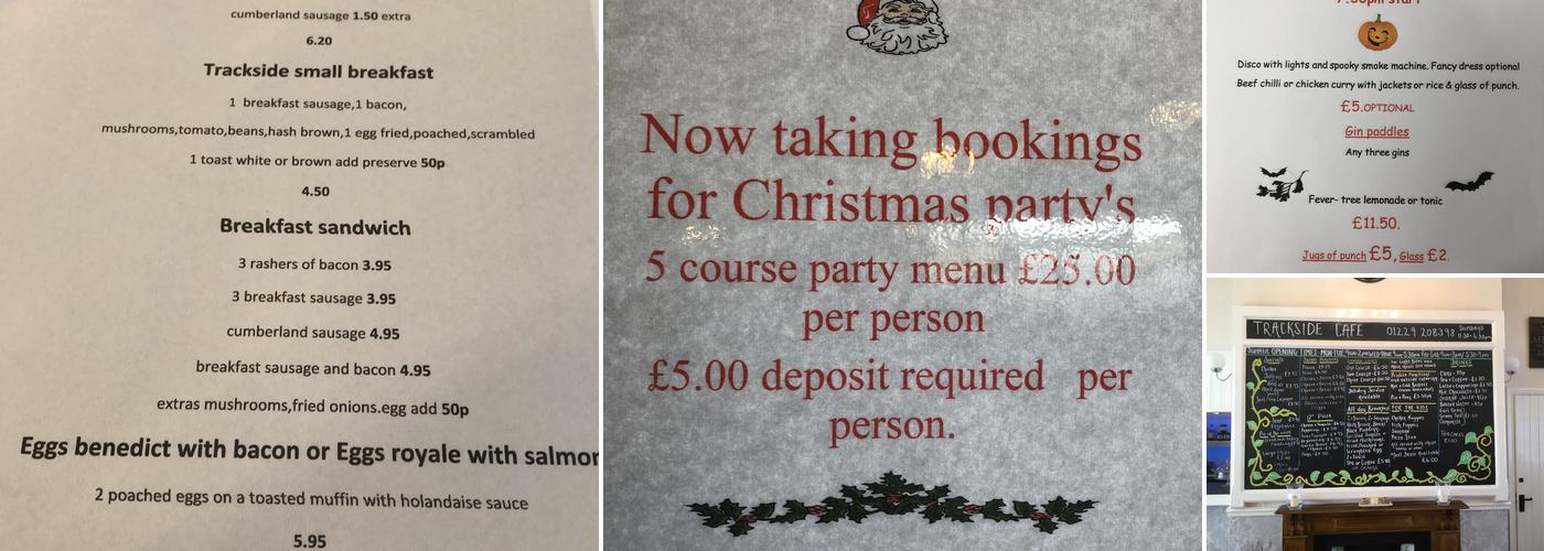 Trackside Cafe and bar Menu