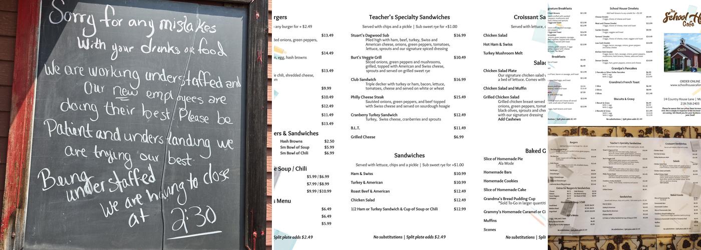 School House Cafe Menu