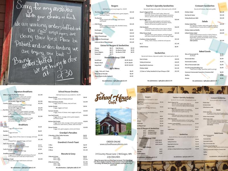 School House Cafe Menu