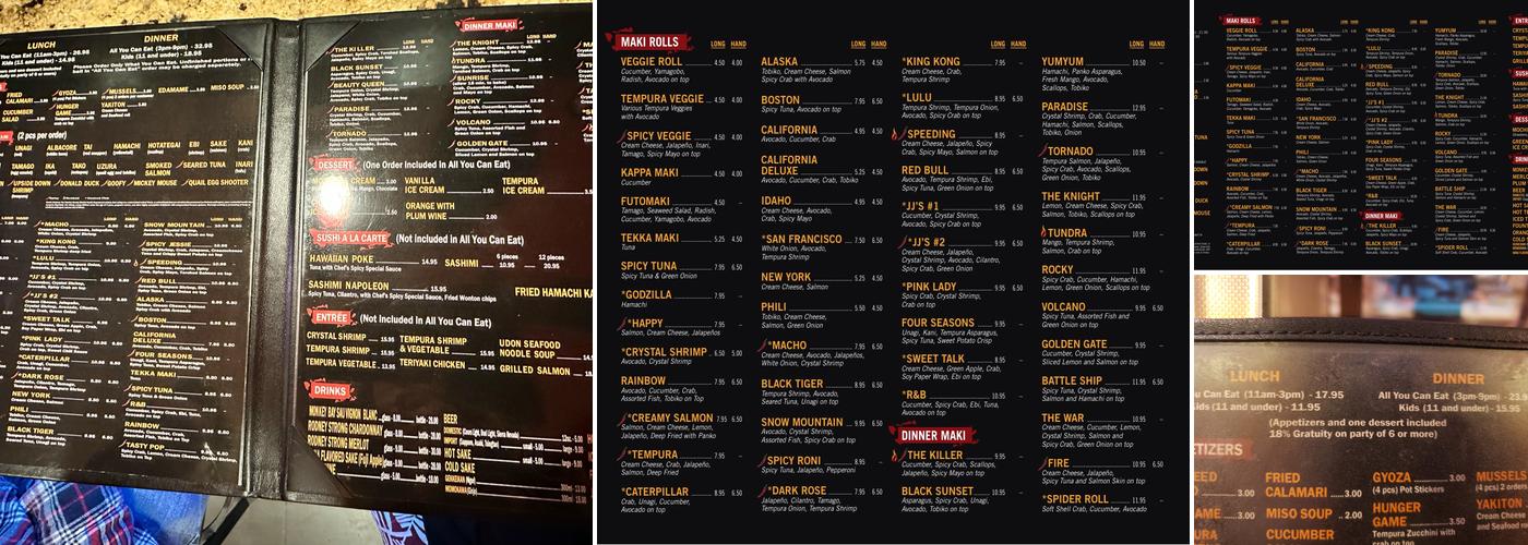 JJ's Sushi Menu