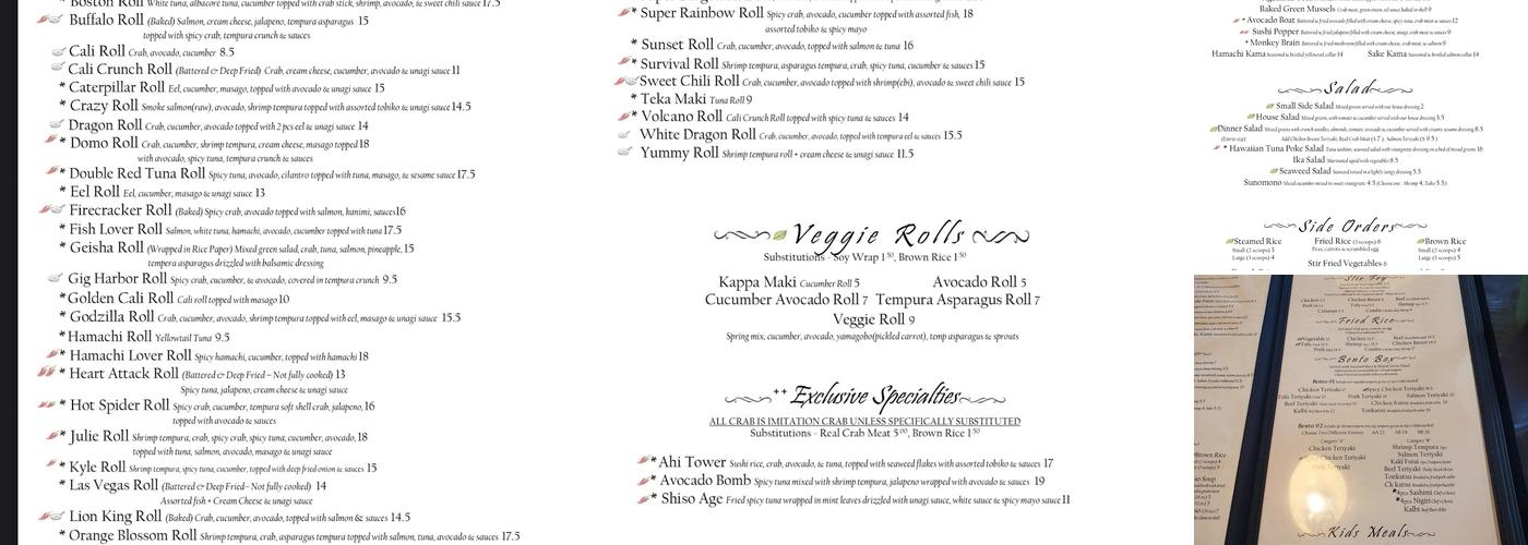 Domo Sushi Gig Harbor Menu