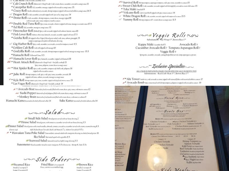 Domo Sushi Gig Harbor Menu