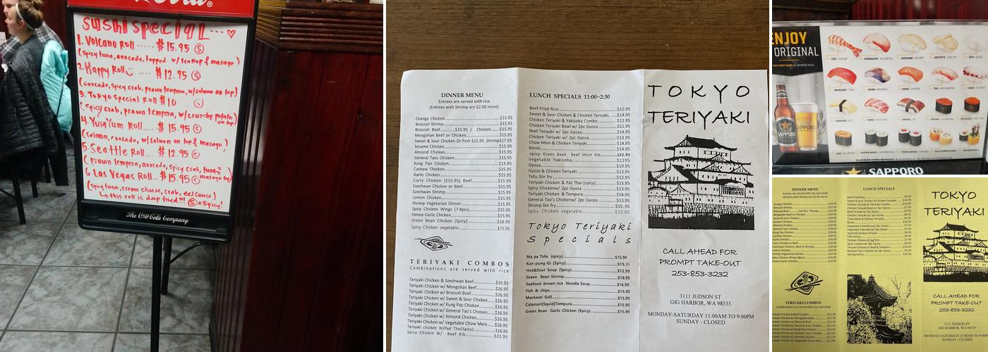 Tokyo Teriyaki Menu