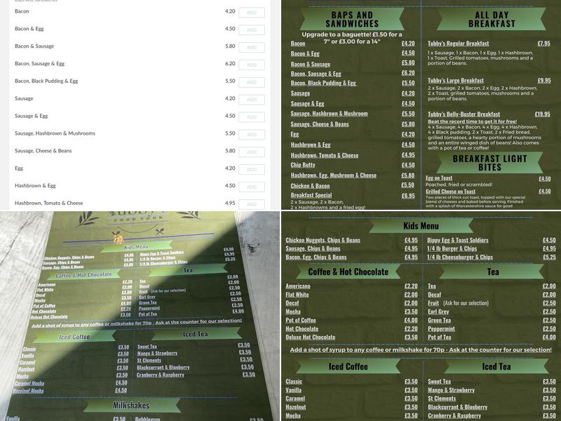 Tubby's Good Food Menu