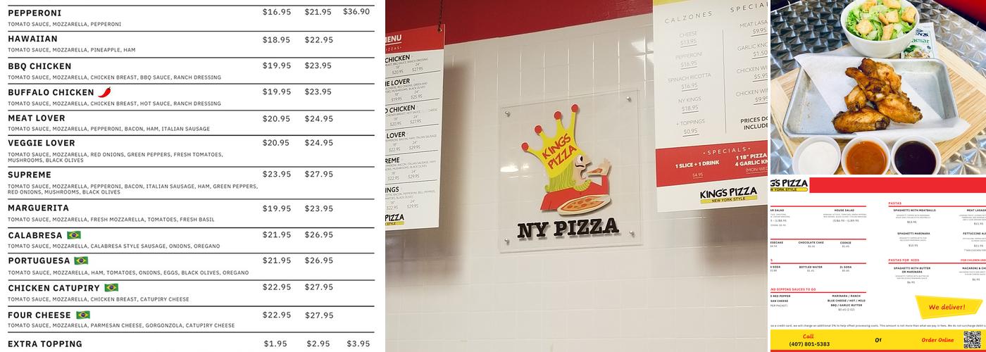 King's Pizza Menu
