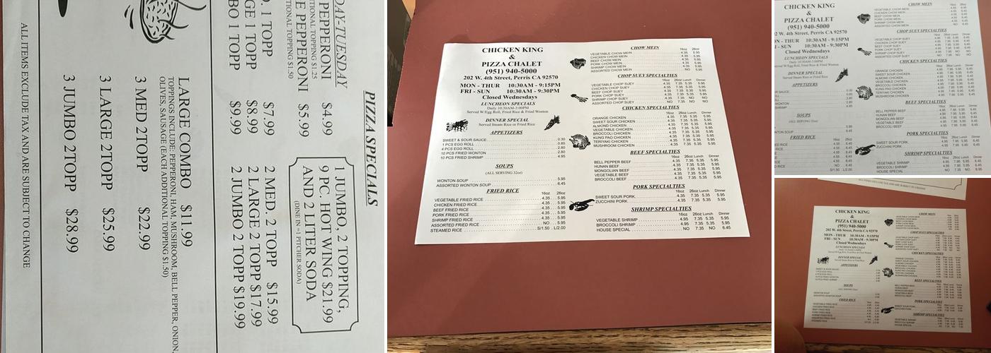 The Chicken King Menu