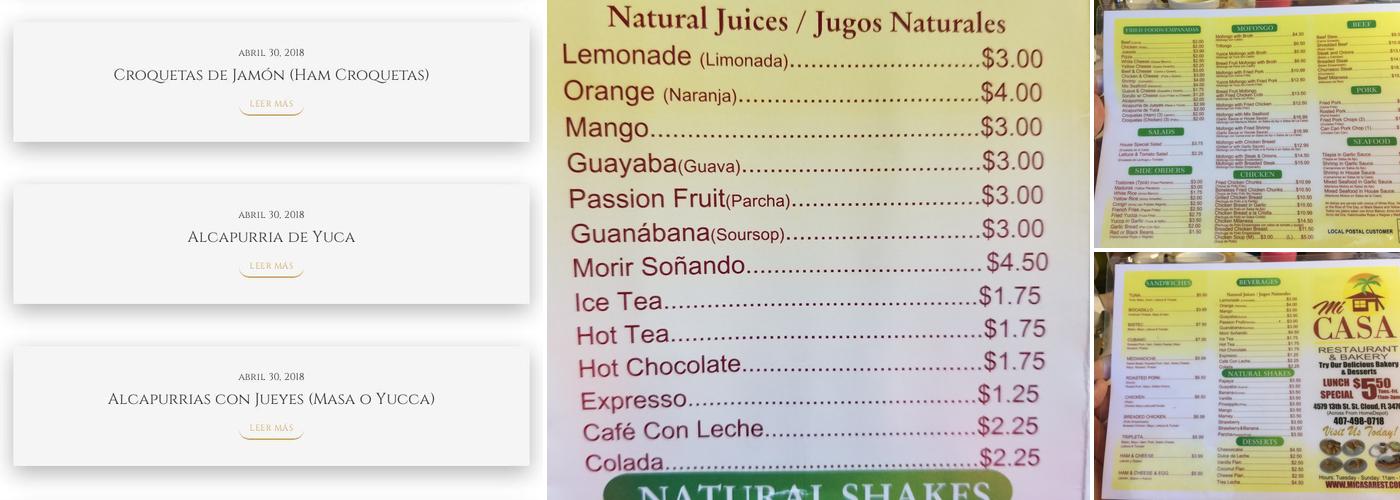 Mi Casa Restaurant & Bakery Menu