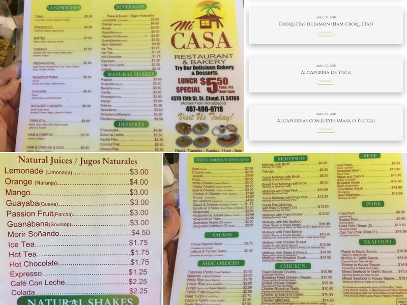 Mi Casa Restaurant & Bakery Menu