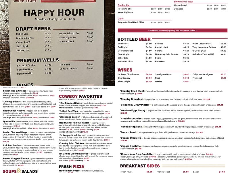 Roadrunner Saloon Menu