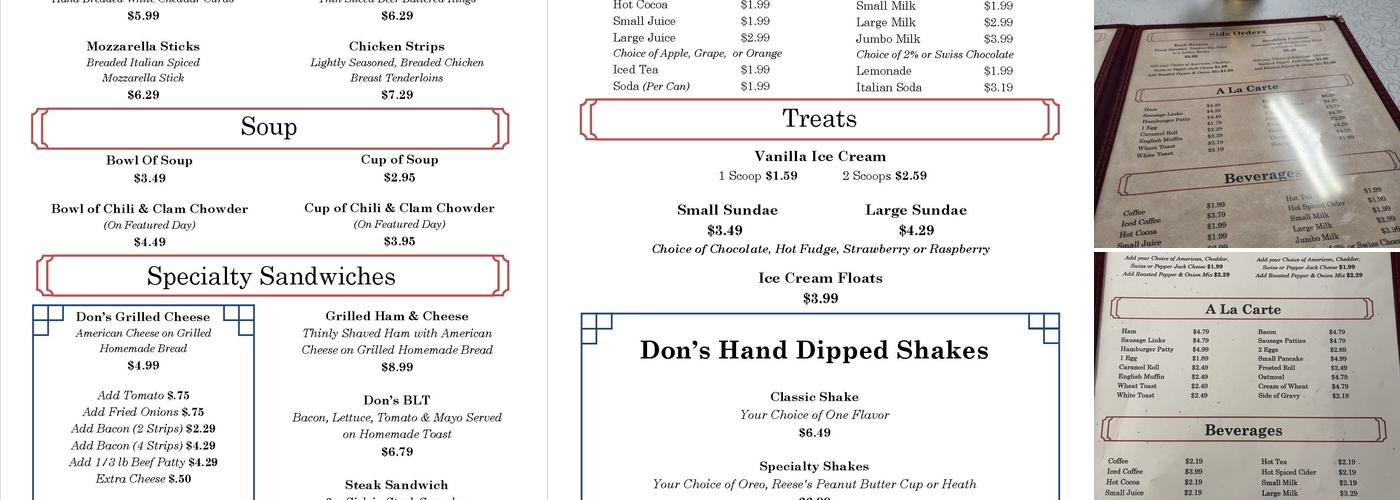 Don's Cafe Menu