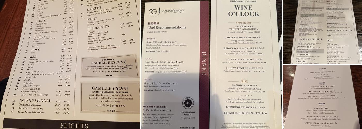 Cooper’s Hawk Winery & Restaurant Menu