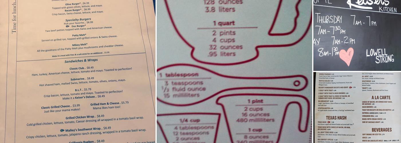 Keiser's Kitchen Menu