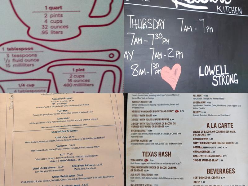 Keiser's Kitchen Menu