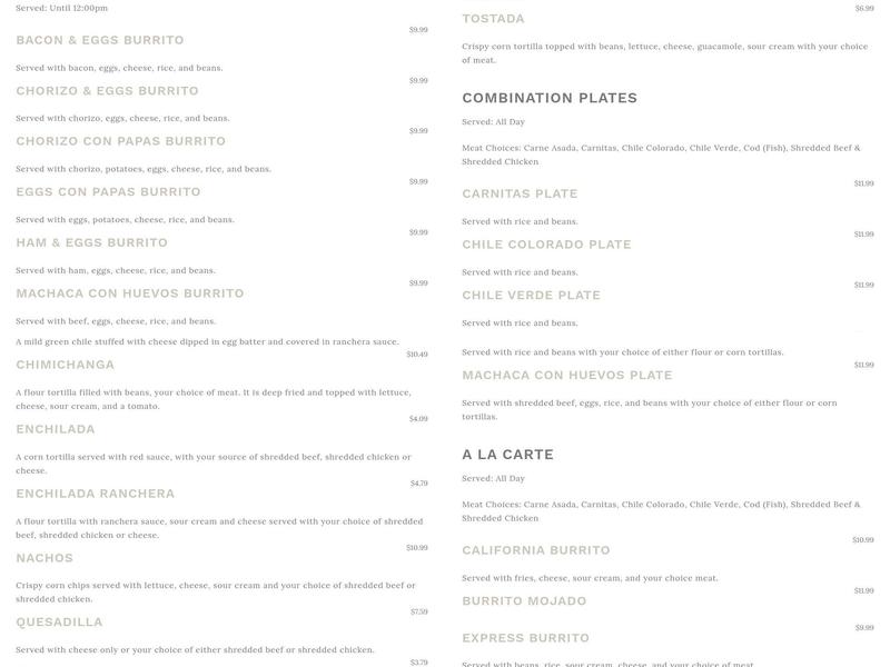 Burrito Express Menu