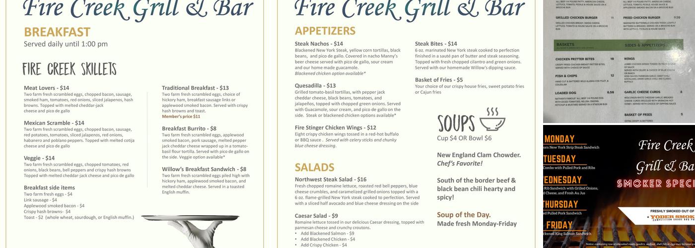 Firecreek Grill Menu