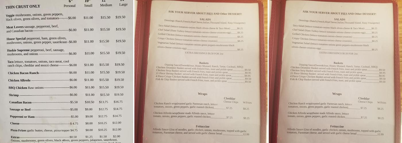Pizza Parlor Menu