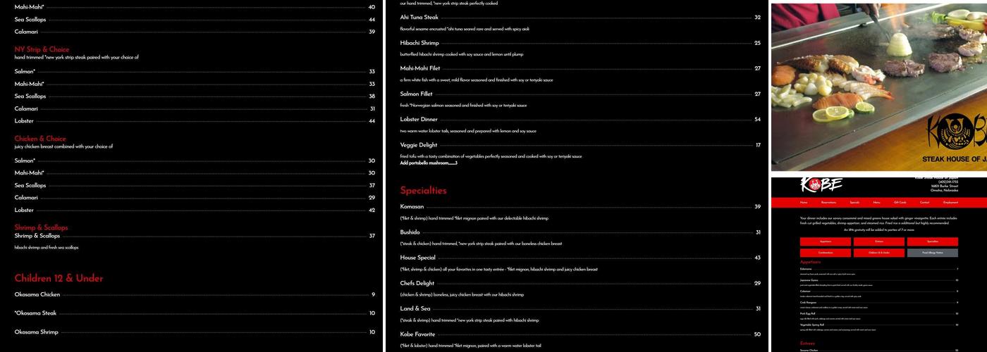 Kobe Steak House of Japan Menu