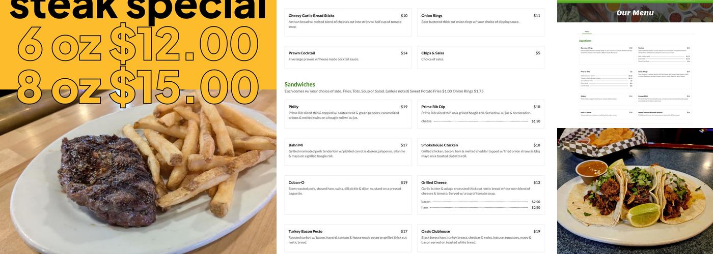 The Oasis Bar & Grill Menu