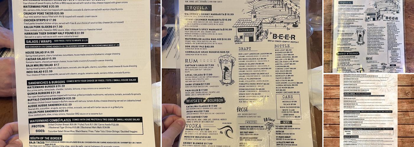 Watermans Menu