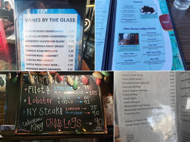 Tony's on the Pier Menu