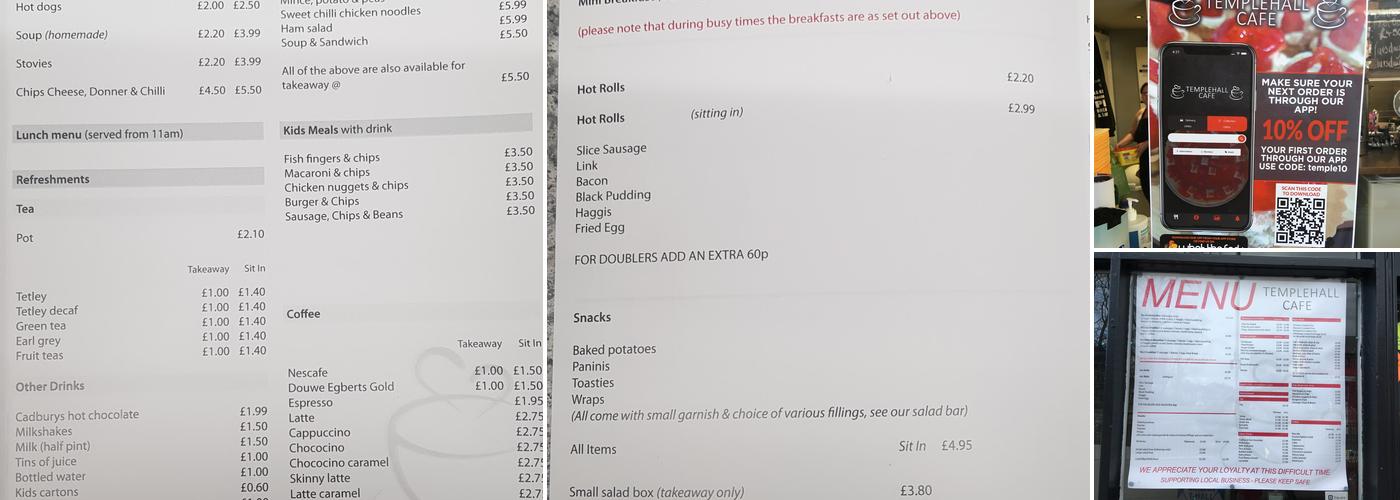 Templehall cafe Menu