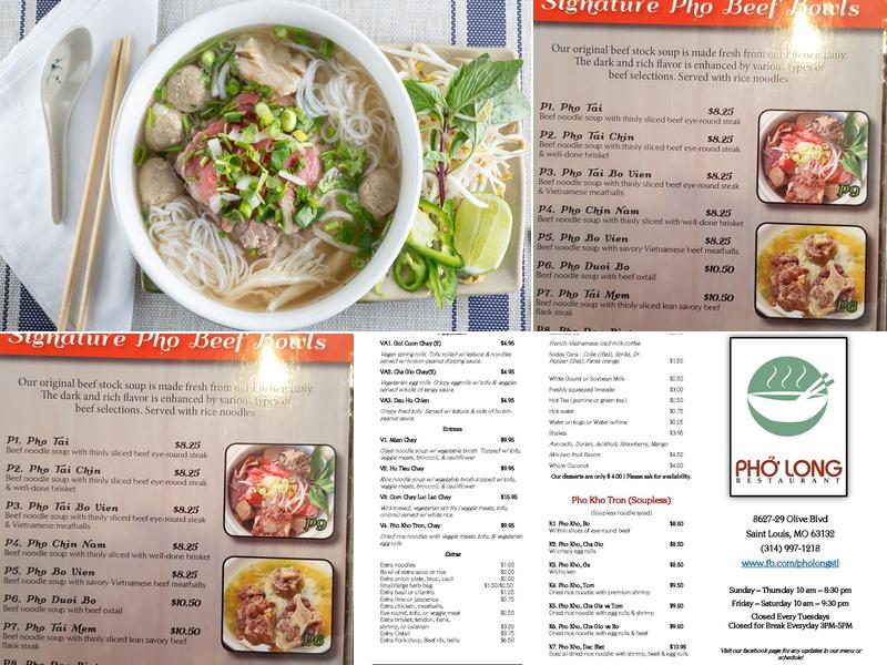Pho Long Menu