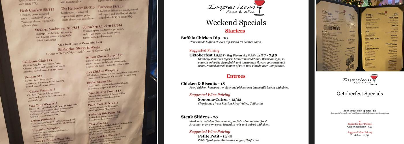 The Wine Imperium Menu