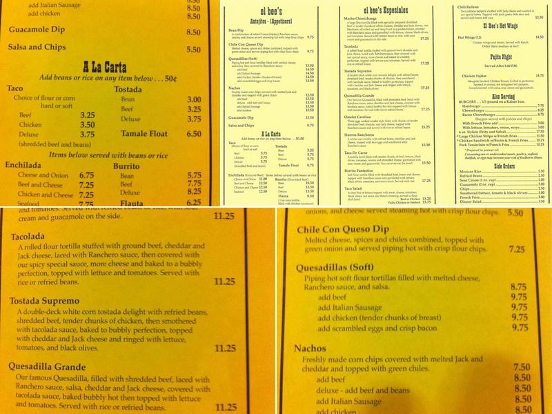 El' Bee's Menu