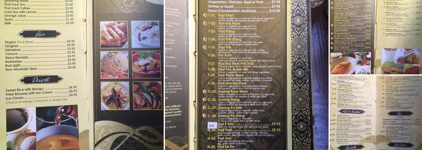 Taste of Thai Menu