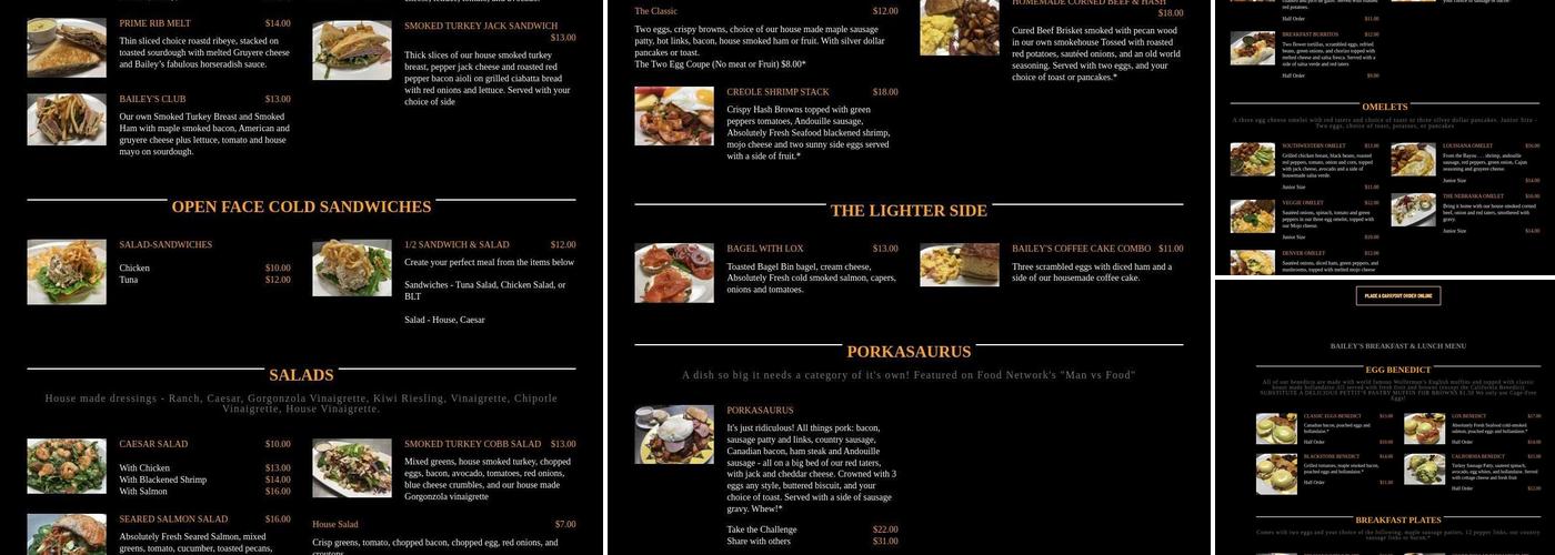 Bailey's Breakfast & Lunch Menu