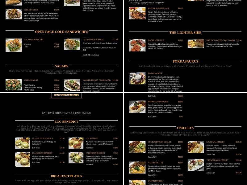 Bailey's Breakfast & Lunch Menu
