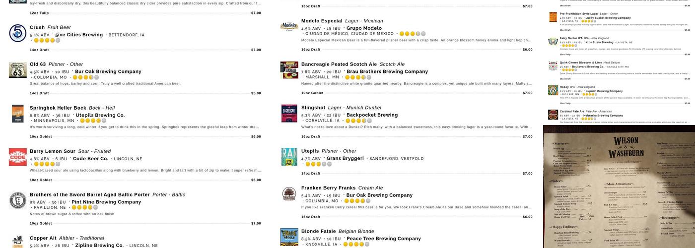 Wilson & Washburn Menu