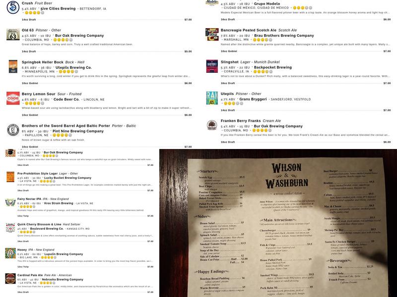 Wilson & Washburn Menu