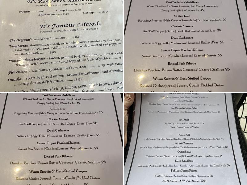 M's Pub Menu
