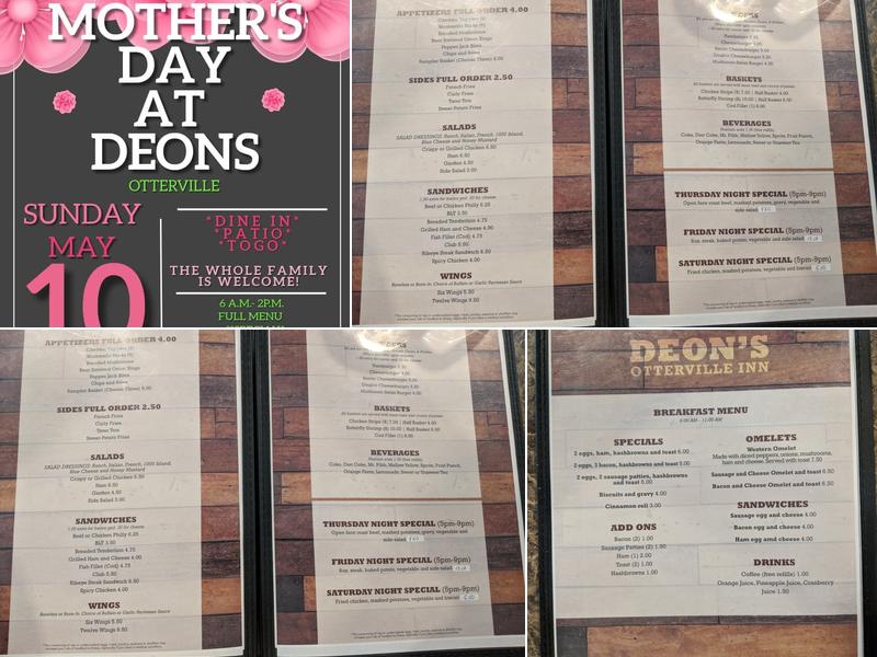 Deon's Otterville Inn Menu