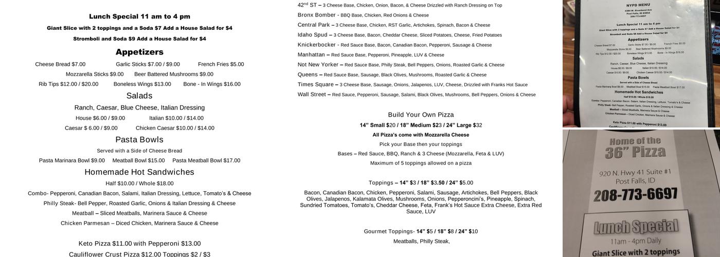 New York Pizza Dept Menu