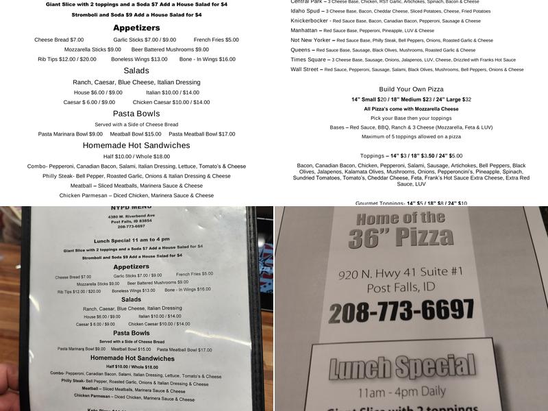 New York Pizza Dept Menu