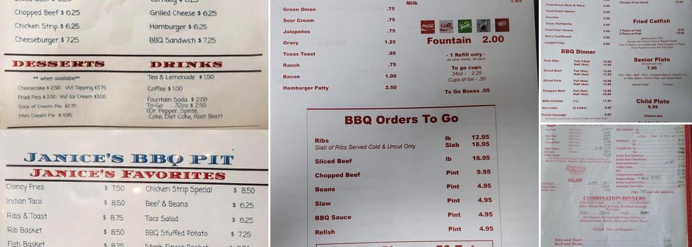 Janice's BBQ Pit Menu