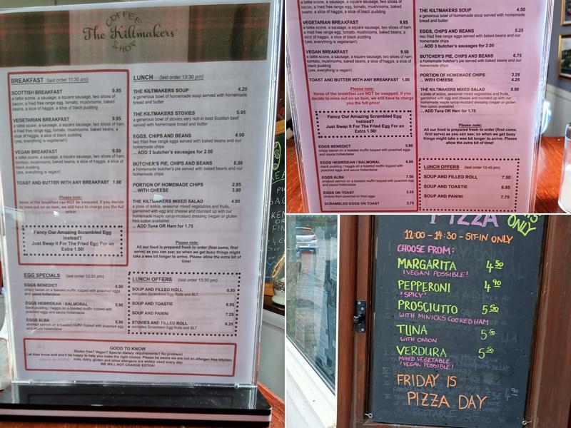 The Kiltmakers Coffee Shop Menu